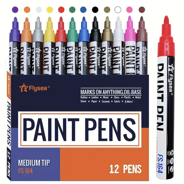 12 Oil Based Permanent Paint Markers 2-3mm Med Tip Arts Crafts Scrapbook