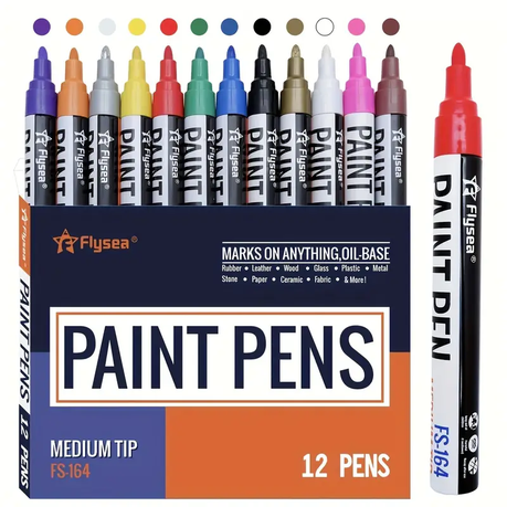 12 Oil Based Permanent Paint Markers 2-3mm Med Tip Arts Crafts Scrapbook Image