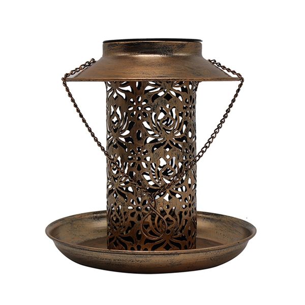 Bird Feeder Metal Outdoor Hanging Light Vintage LED Solar