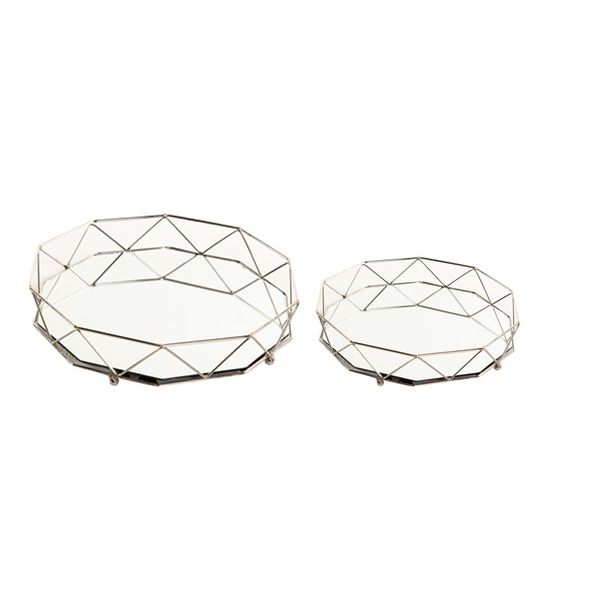 Indoor Silver Metal Elegant Geometric Mirrored Serving Tray