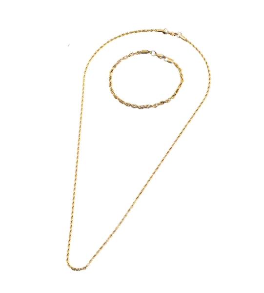 18K Gold-Plated Twisted Rope Necklace &amp; Bracelet Set