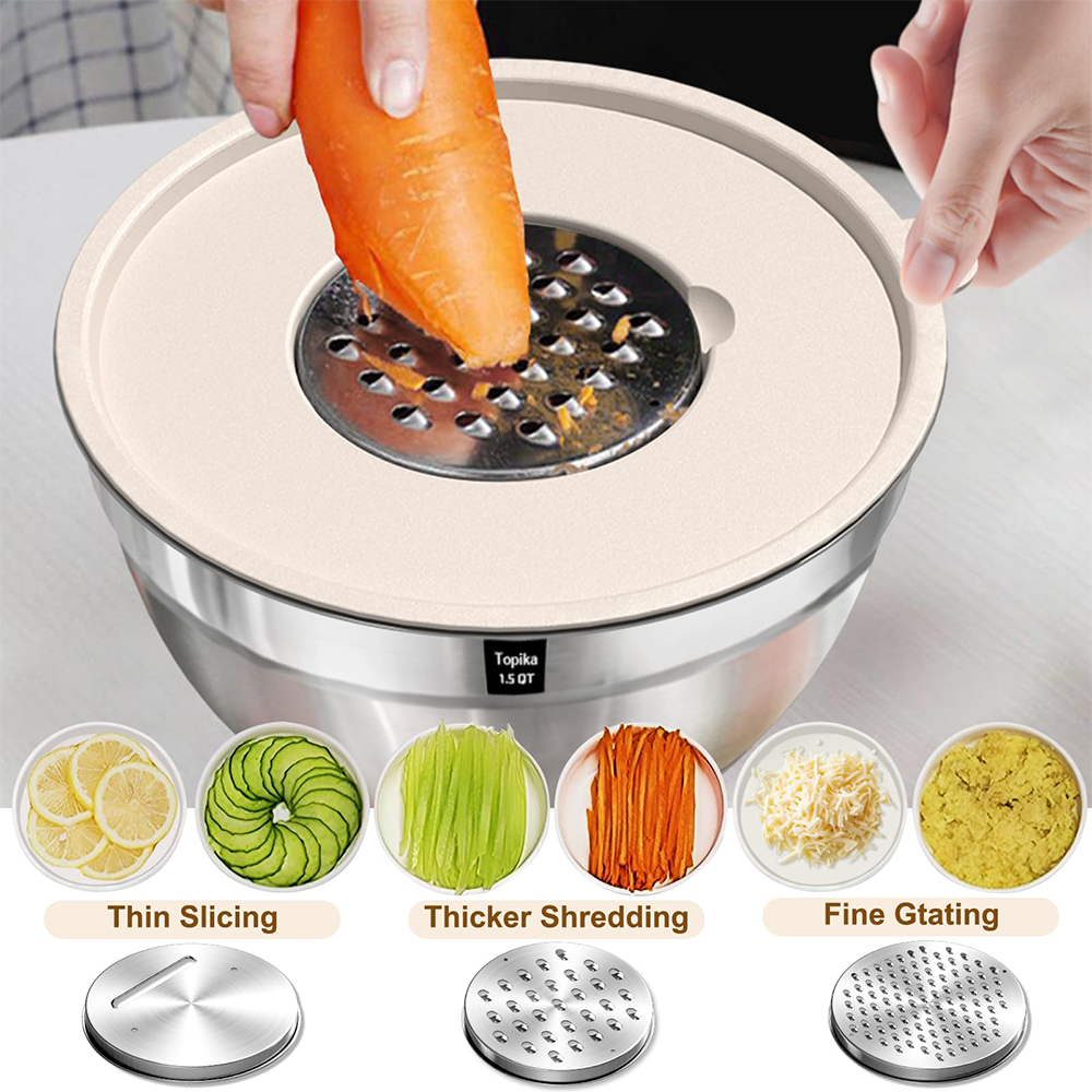 Topika-Mixing Bowls with Lids,Stainless Steel Bowl and Graters w