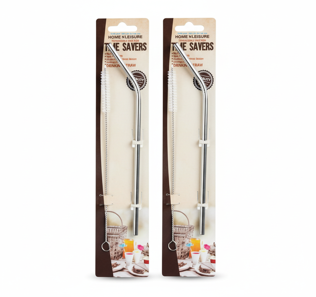20cm Stainless Steel Reusable Straw with Brush - 2 Pack