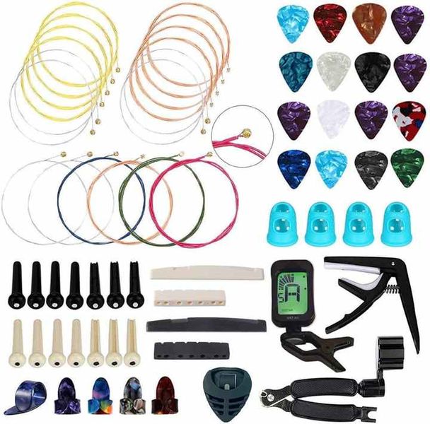 Guitar String Changing Kit Tuner Peg Winder &amp; Picks Set - 60Pcs