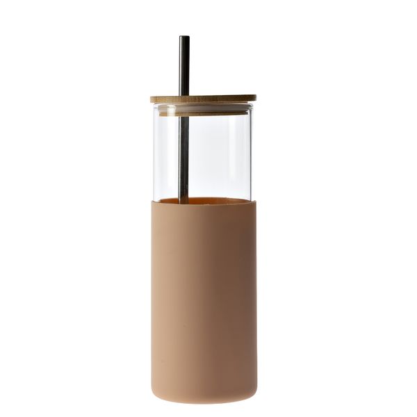 George &amp; Mason - Glass Bottle with Silicone and Straw - Beige