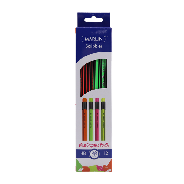 Marlin -12 HB Neon Rubber Tipped Scribbler Pencils (Pack Of 6)