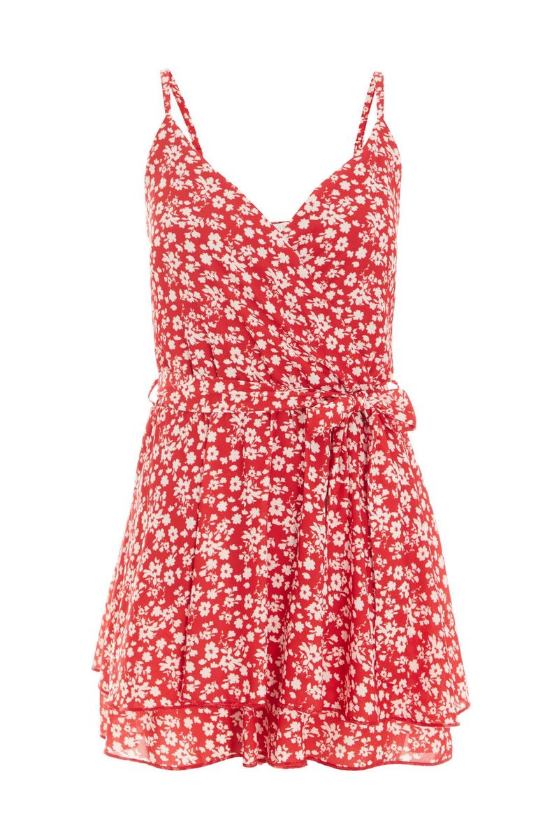 Quiz Ladies - Red Ditsy Floral Wrap Playsuit | Shop Today. Get it ...