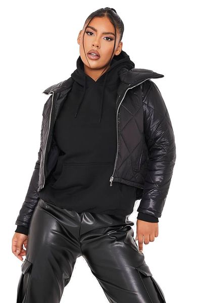 I Saw it First - Ladies Black High Shine Quilted Jacket
