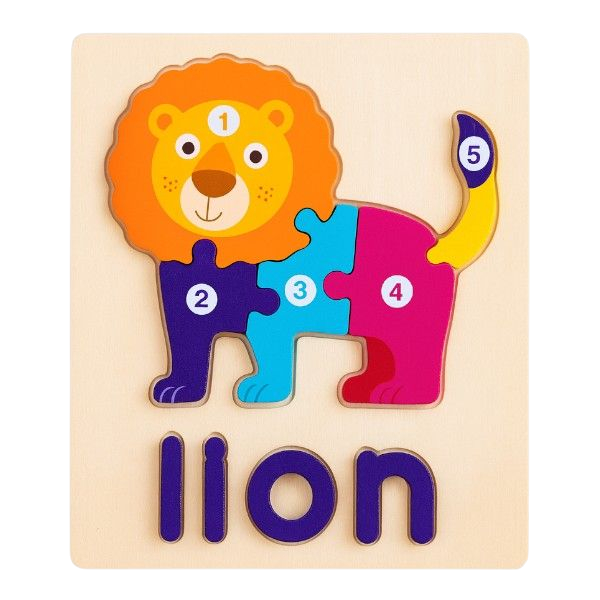 Lion Themed Wooden Vowel Puzzle - Multi-Colour