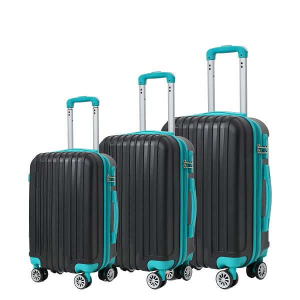3 Piece ABS Hard Luggage Bag Set - Durable &amp; Lightweight Black Green