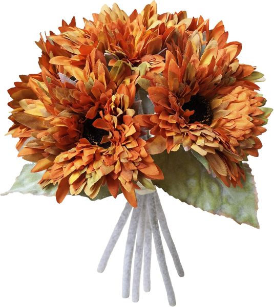 6 heads Orange Artificial Sunflower Bouquet Home Wedding Decor