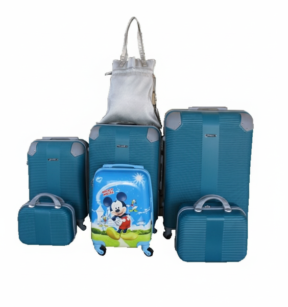 5-Piece Dark Green ABS Luggage Set with Spinner Wheels,Mickey &amp; Ladybug Bag