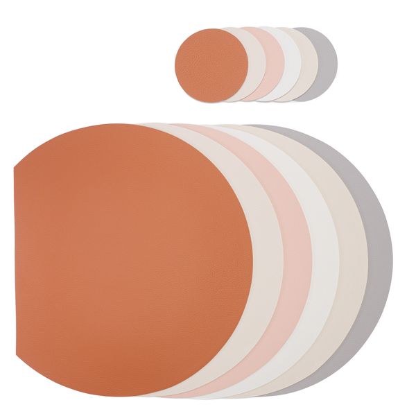 Placemat and Coaster Set - Faux Leather - Mixed Colour