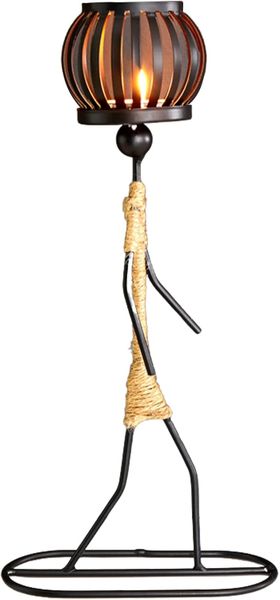 African-style metal girl art tealight candle holder for decor- F