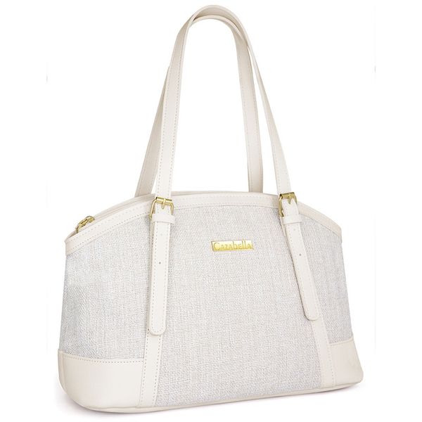 Cazabella Bianca Woven Cream Tote With Buckle Handles