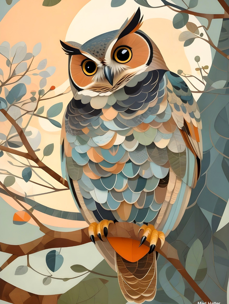 Canvas Wall Art Home Decor - Branched Owl