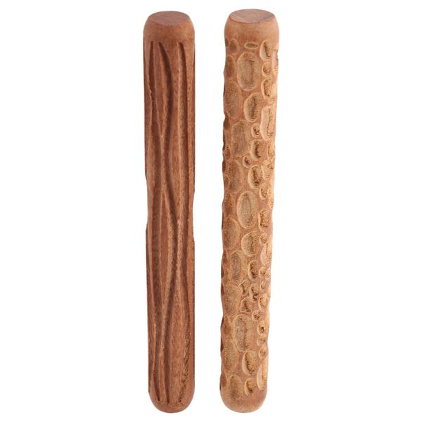 2Pcs Cobblestone Wood Grain Clay Rolling Pin Roller Pottery Tools