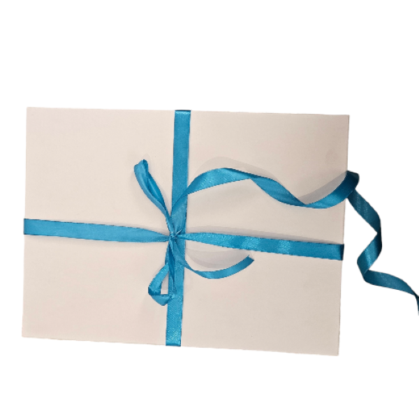 White Gift Box, Blue Tissue &amp; Ribbon Set