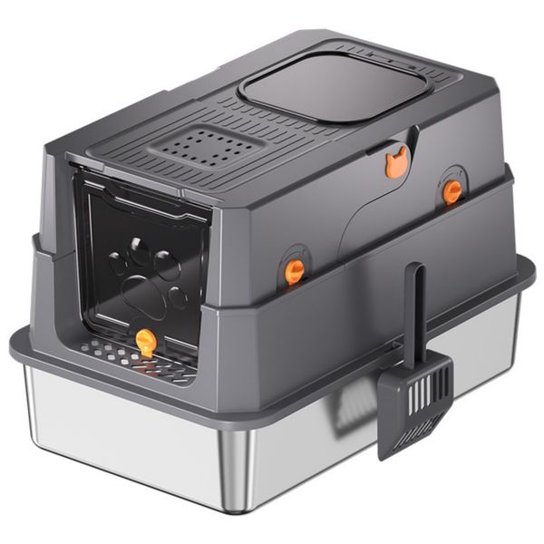 GoodMama Stainless Steel Cat Litter Box with Scoop Enclosed Toilet Potty