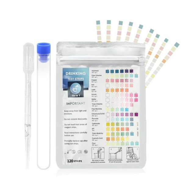 120 Pack 16-in-1 Home Water Test Strips for pH, Hardness &amp; More