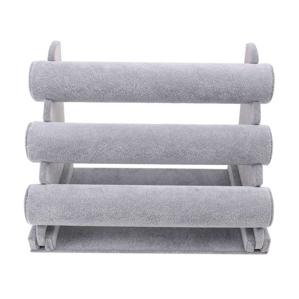 Triple Jewelry Display Stand Watch Bangle Necklace Storage Gray