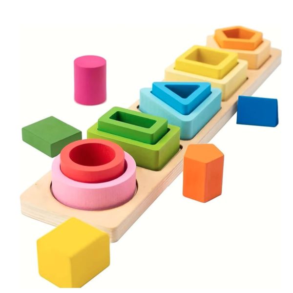 Montessori GeoStackers Kids Wooden Shape Stacking Toy Motor Skills Puzzle