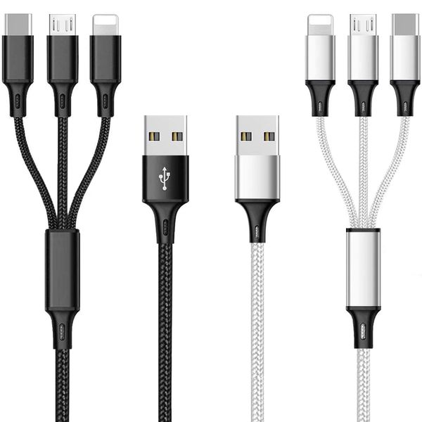 2-Pack 3-in-1 Charging Cable 1.2m Nylon Braided - Micro USB / Type-C