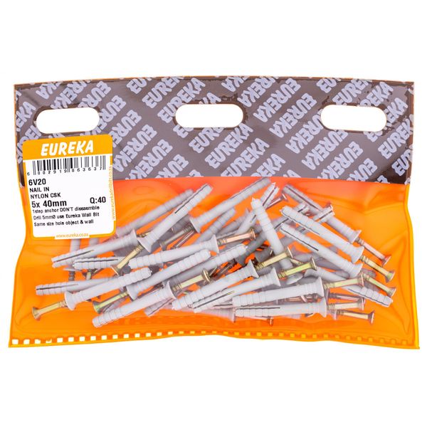 EUREKA Nail-In Anchor Nylon Countersunk 5 x 40mm Q:40 6V20