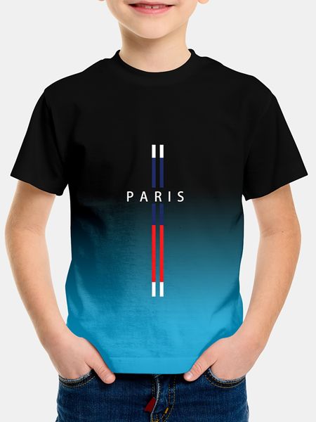 3D Digital Print T-Shirt, Gradient Color with Paris Letter Pattern, Kids