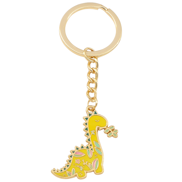 Enamel Stegosaurus Dinosaur Keychain with Gold Accents