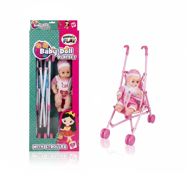 Perfect Play 12.5-Inch Baby Doll with Stroller and Accessories Set