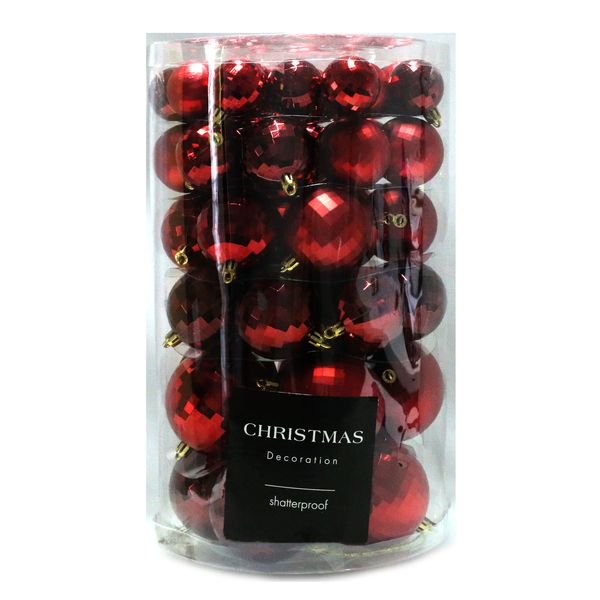 Christmas Balls, Set Of 64 Pcs, Assorted Red Colour Combinations