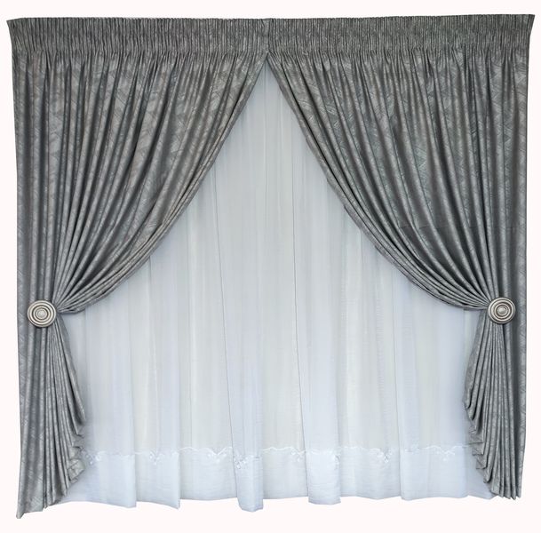 Budget Curtain Set 5m Galaxy Grey 5m White Crush Cornelly Voile