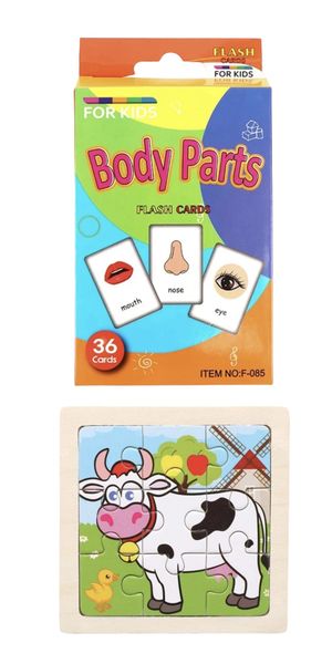 36pcs Educational Flash Cards, English Preschool Learning &amp; Wooden Puzzle