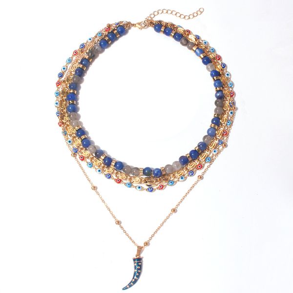 Bohemian Horn Shaped Pendant Necklace Multi-Layer Necklaces