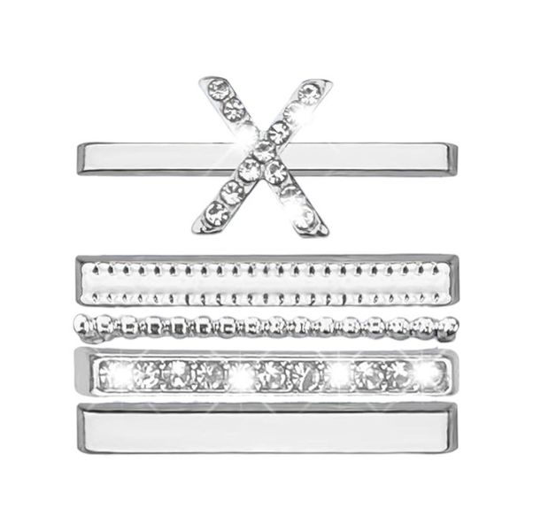 Set of 5 Decorative Watch Strap Rings With Rhinestone Initial 'S' - Silver