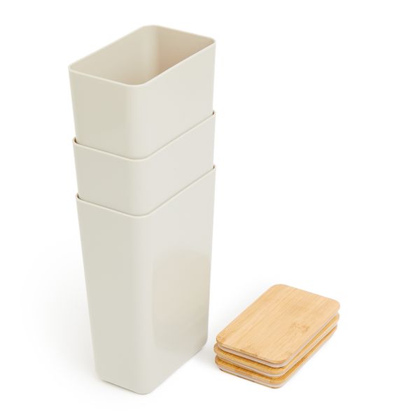 George &amp; Mason - 3 Piece Storage Container with Bamboo Lid - Cream