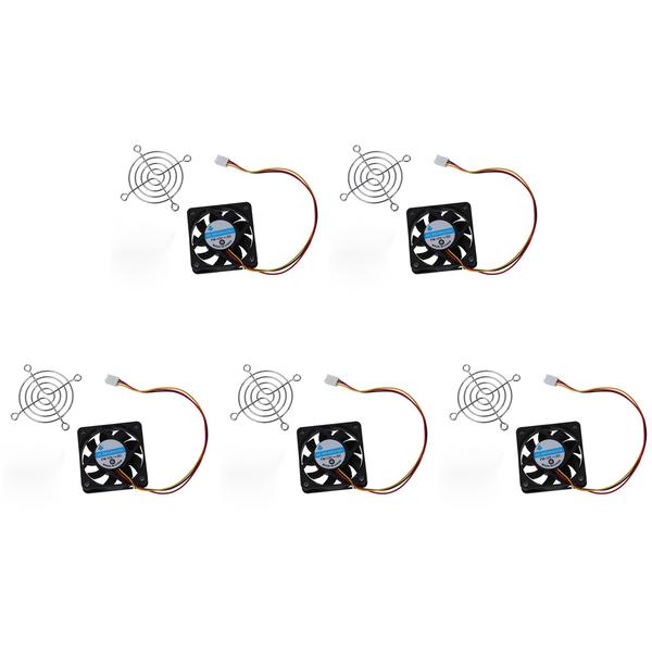 5 Pcs 60mm x 60mm x 15mm 3 Pins Cooling Fan W Metal Finger Guards