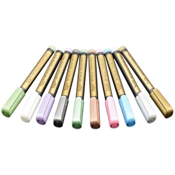 10 Piece - Metallic Fine Tip Pens With Shimmering Finish - Multi-Colour