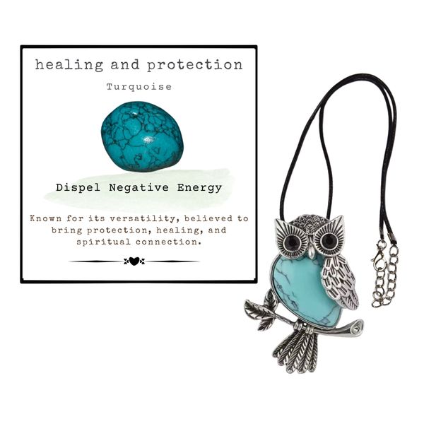 Turquoise Healing and Protection Owl Necklace Gift Set with Card