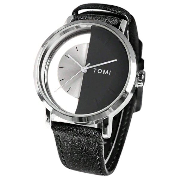 TOMI - Bar Scale Display Mens' Watch With Semi-See Through Design - Black