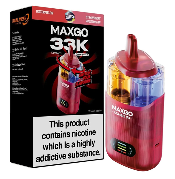 Relx Maxgo Combo 33000 Pod Kit Watermelon And Strawberry Watermelon