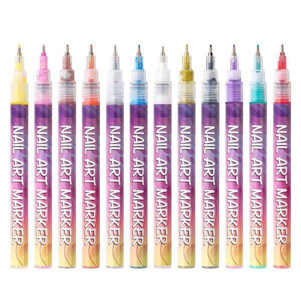 Bestby - 12 Pieces Nail Art Pen Set Fine Tip Nail Design Drawing Tools Kit