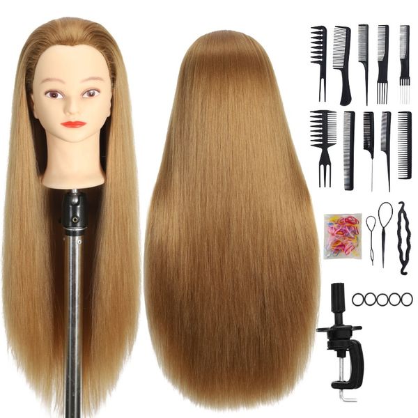28" Mannequin Head Straight Synthetic Hair with Clamp Tools for Braiding