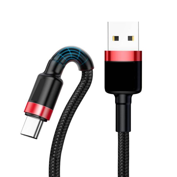 1m USB to Type C 2.4A Faster Charging Cable - Black, Red
