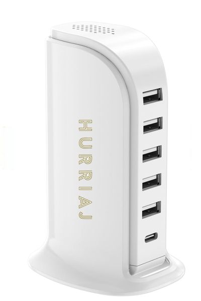 Hurriaj Multi-Port Super Charger 6-Port USB &amp; Type-C Charging Station
