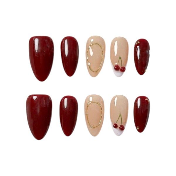 10 Piece - Almond Shaped 3D French Style Press-On Nails - Multicolor