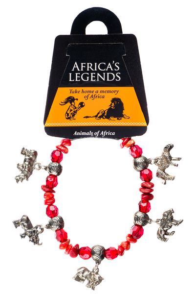 Africa's Legends - Big 5 Gemstone Bracelet With Your Fav Animals - Red