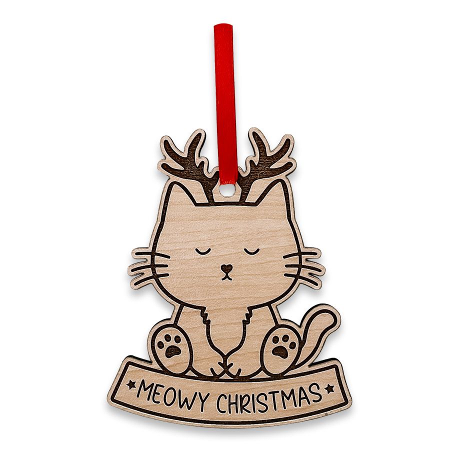 Meowy Christmas Cute Cat Wood Laser Engraved Christmas Ornament
