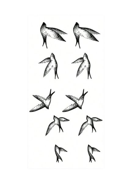 1 Sheet - Soaring Swallow Silhouette Tattoo Set - Black